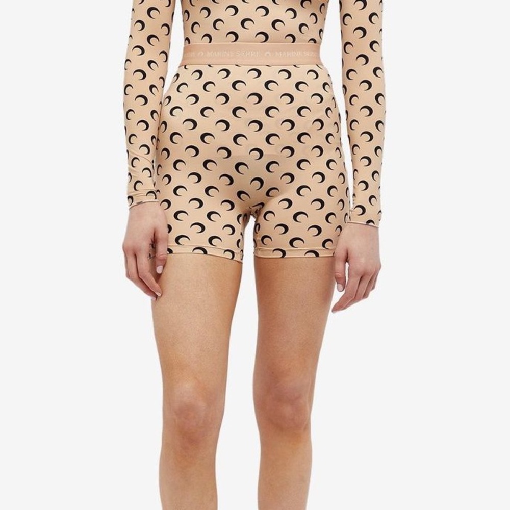 Marine Serre Beige Crescent-Print Bike Shorts